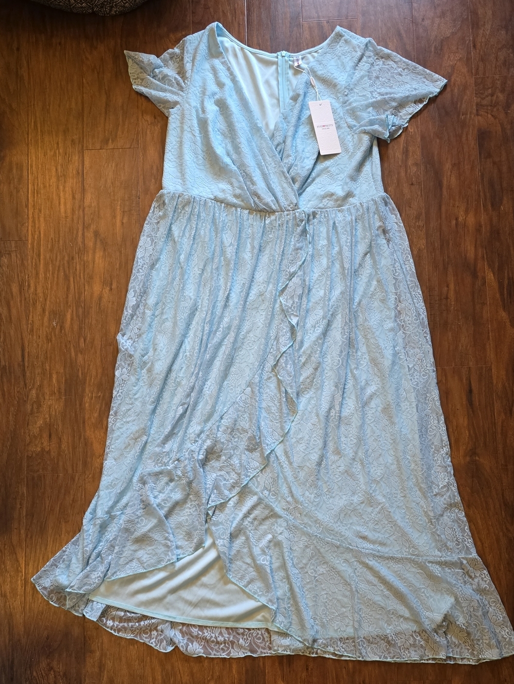 Ever Pretty Light Blue Lace Faux-Wrap Maxi Dress